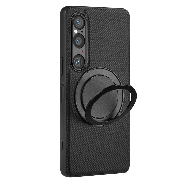 For Sony Xperia 1 V ViLi TCY Series Kevlar Leather Texture Rotating Holder Phone Case - Black