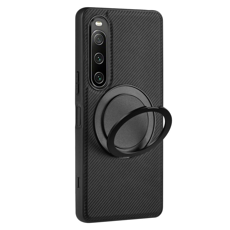 For Sony Xperia 10 V ViLi TCY Series Kevlar Leather Texture Rotating Holder Phone Case - Black