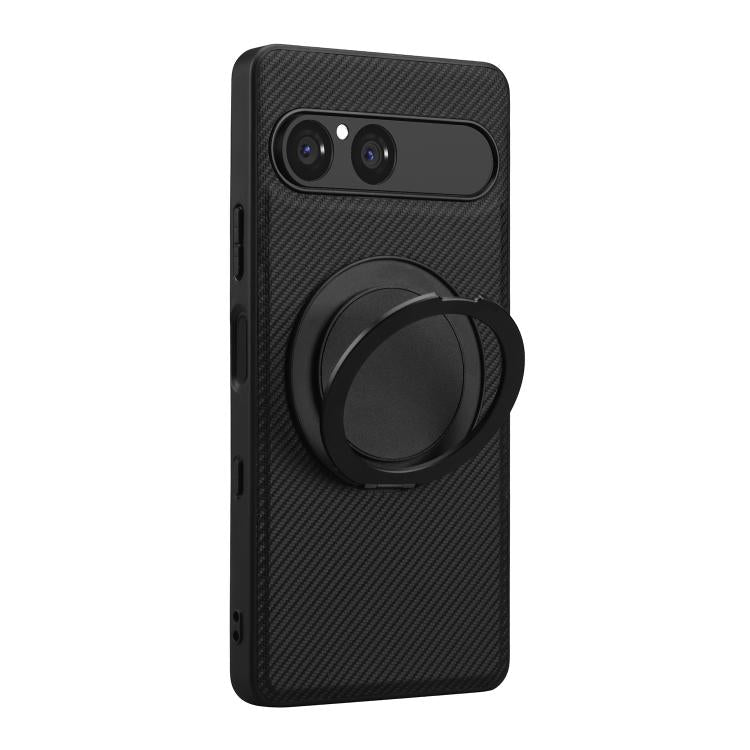 For Sony Xperia 10 VII ViLi TCY Series Kevlar Leather Texture Rotating Holder Phone Case - Black