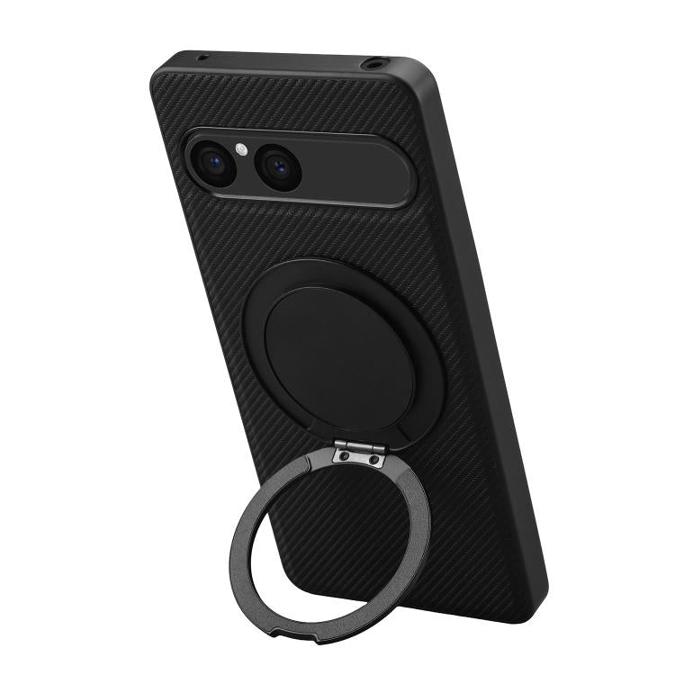 For Sony Xperia 10 VII ViLi TCY Series Kevlar Leather Texture Rotating Holder Phone Case - Black