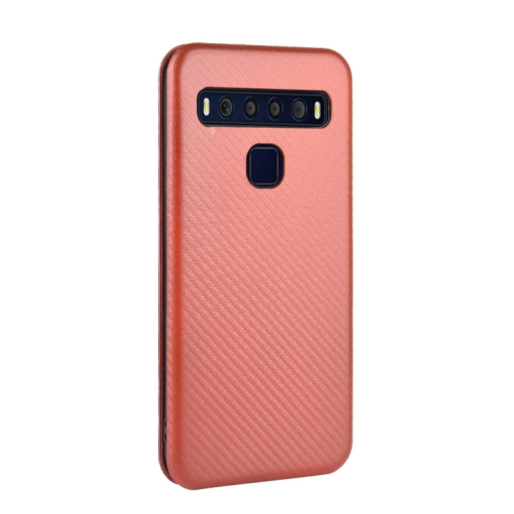 For TCL 10 Lite Carbon Fiber Texture Horizontal Flip TPU + PC + PU Leather Case with Card Slot