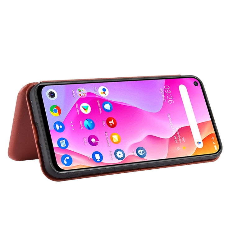 For TCL 10 Lite Carbon Fiber Texture Horizontal Flip TPU + PC + PU Leather Case with Card Slot