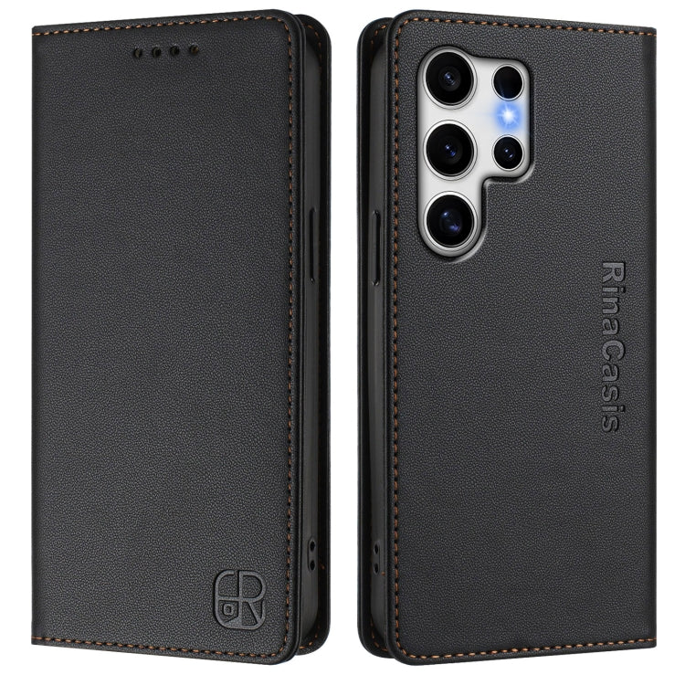 For Galaxy S25 Ultra 5G RC01 Dual-Folded Magnetic Suction RFID Leather Phone Case