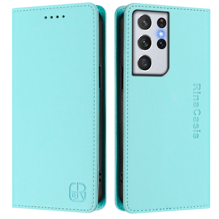 For Galaxy S21 Ultra 5G RC01 Dual-Folded Magnetic Suction RFID Leather Phone Case