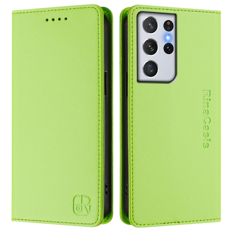 For Galaxy S21 Ultra 5G RC01 Dual-Folded Magnetic Suction RFID Leather Phone Case