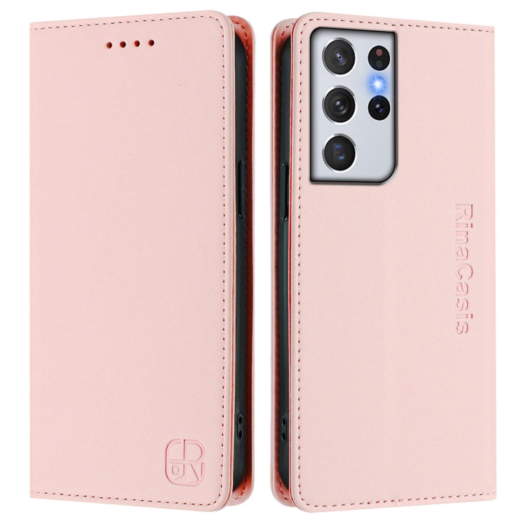 For Galaxy S21 Ultra 5G RC01 Dual-Folded Magnetic Suction RFID Leather Phone Case