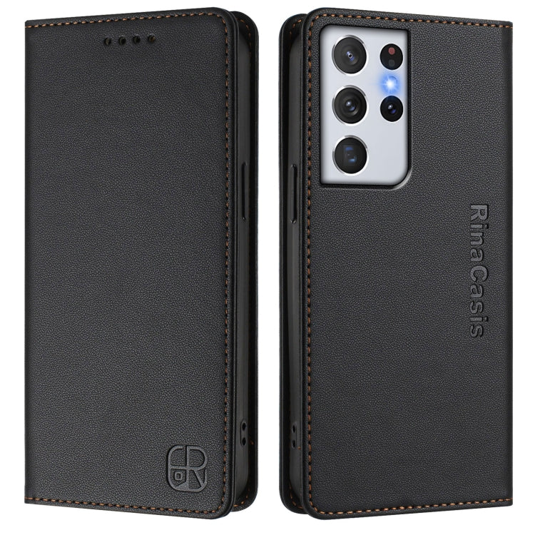 For Galaxy S21 Ultra 5G RC01 Dual-Folded Magnetic Suction RFID Leather Phone Case