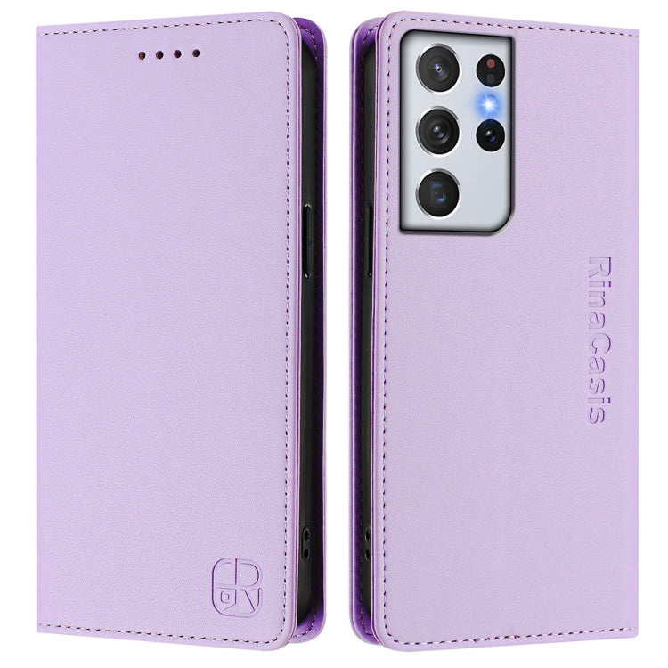 For Galaxy S21 Ultra 5G RC01 Dual-Folded Magnetic Suction RFID Leather Phone Case