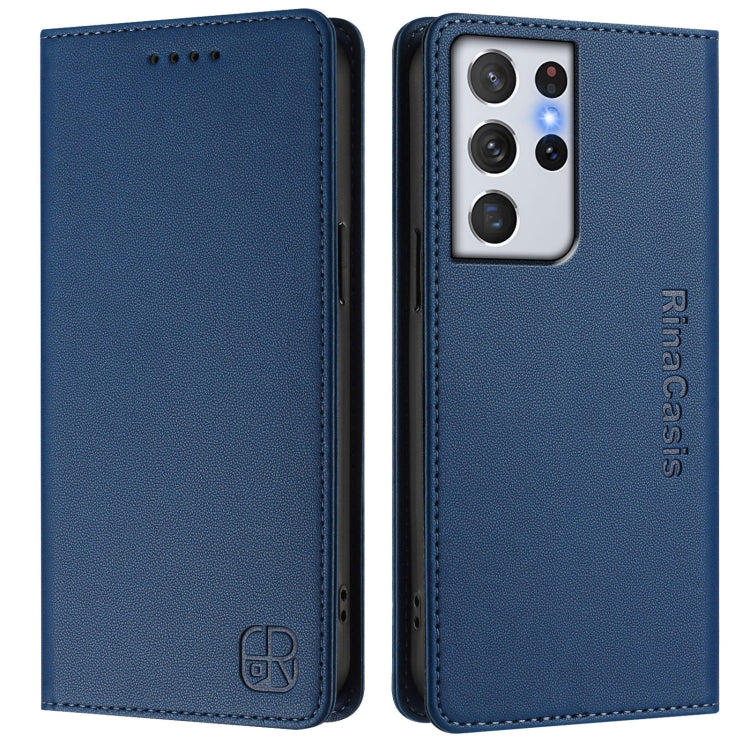 For Galaxy S21 Ultra 5G RC01 Dual-Folded Magnetic Suction RFID Leather Phone Case