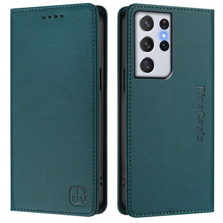 For Galaxy S21 Ultra 5G RC01 Dual-Folded Magnetic Suction RFID Leather Phone Case