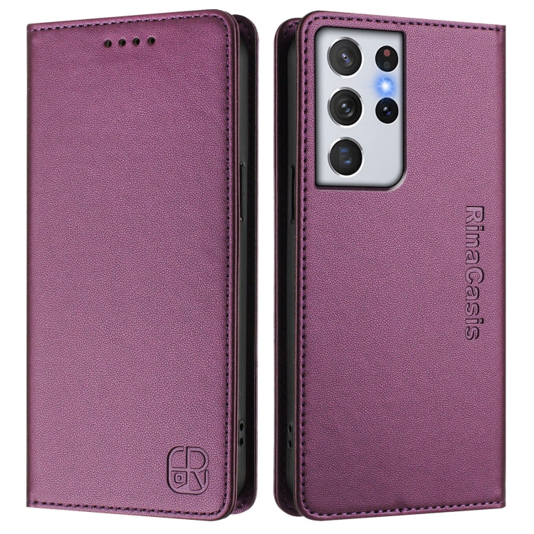 For Galaxy S21 Ultra 5G RC01 Dual-Folded Magnetic Suction RFID Leather Phone Case