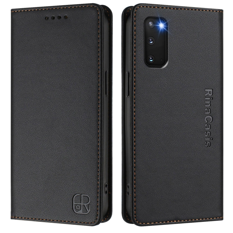 For Galaxy S20 RC01 Dual-Folded Magnetic Suction RFID Leather Phone Case