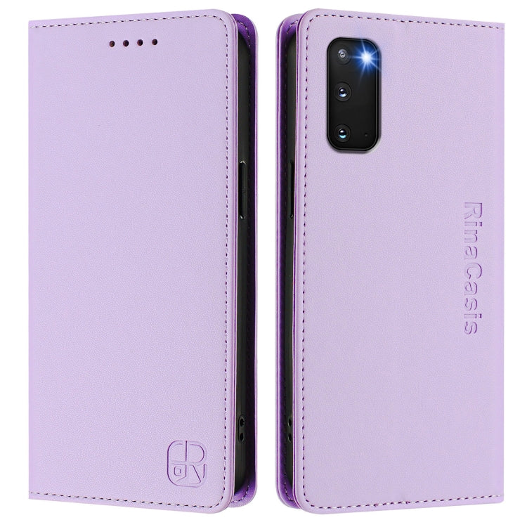 For Galaxy S20 RC01 Dual-Folded Magnetic Suction RFID Leather Phone Case