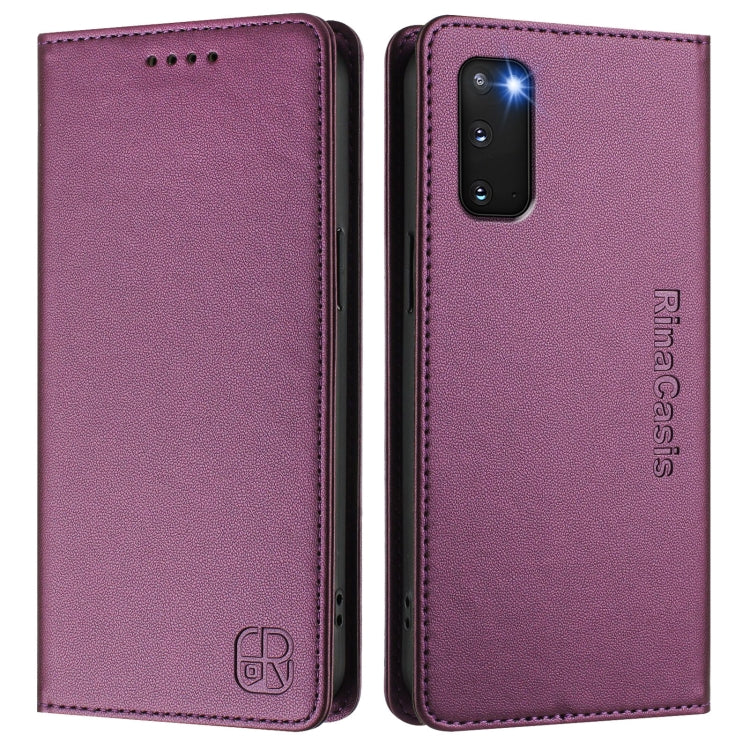 For Galaxy S20 RC01 Dual-Folded Magnetic Suction RFID Leather Phone Case