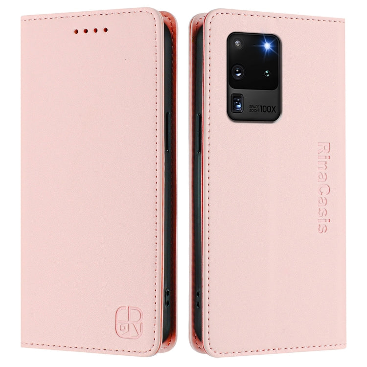 For Galaxy S20 Ultra RC01 Dual-Folded Magnetic Suction RFID Leather Phone Case