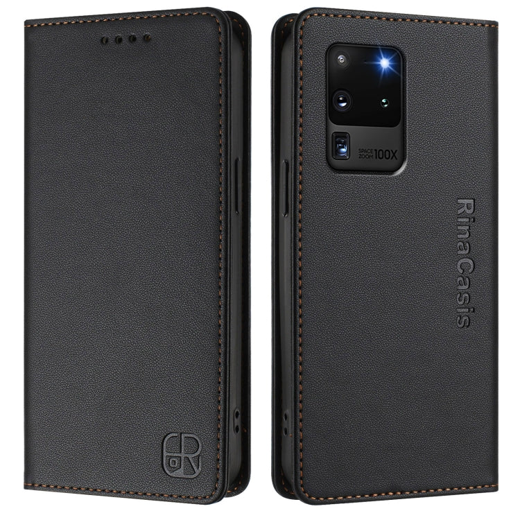 For Galaxy S20 Ultra RC01 Dual-Folded Magnetic Suction RFID Leather Phone Case