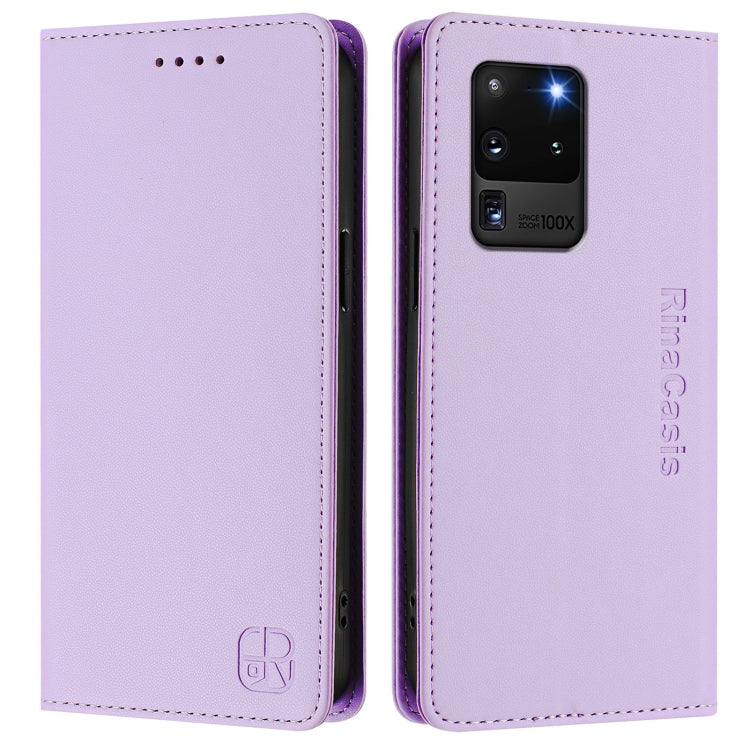 For Galaxy S20 Ultra RC01 Dual-Folded Magnetic Suction RFID Leather Phone Case