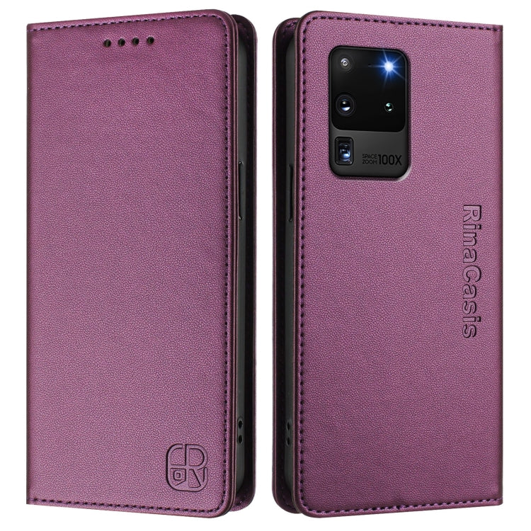 For Galaxy S20 Ultra RC01 Dual-Folded Magnetic Suction RFID Leather Phone Case