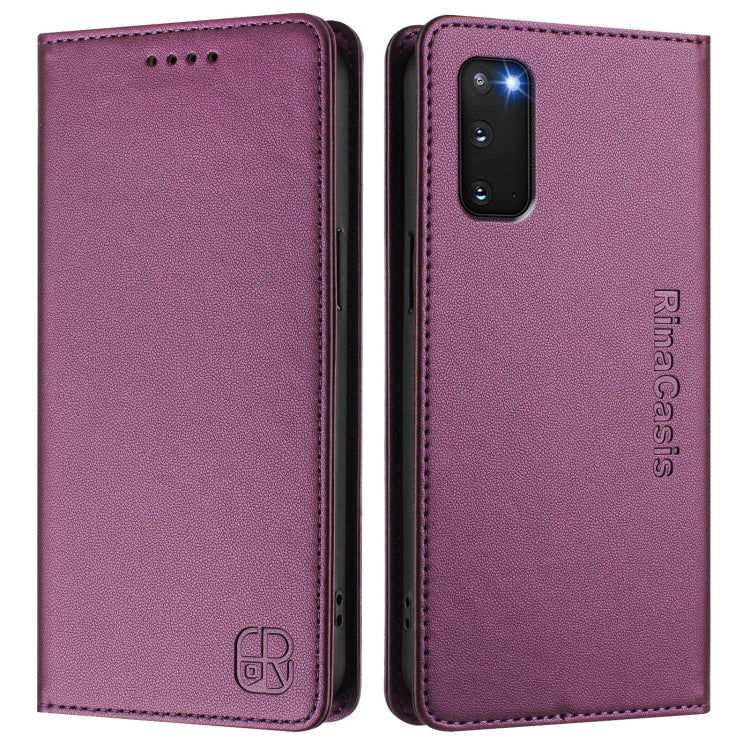 For Galaxy S20 FE RC01 Dual-Folded Magnetic Suction RFID Leather Phone Case