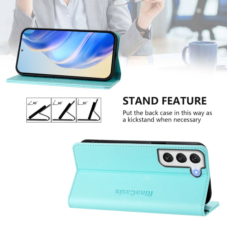 For Galaxy S21 FE 5G RC01 Dual-Folded Magnetic Suction RFID Leather Phone Case