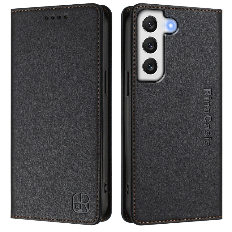 For Galaxy S21 FE 5G RC01 Dual-Folded Magnetic Suction RFID Leather Phone Case
