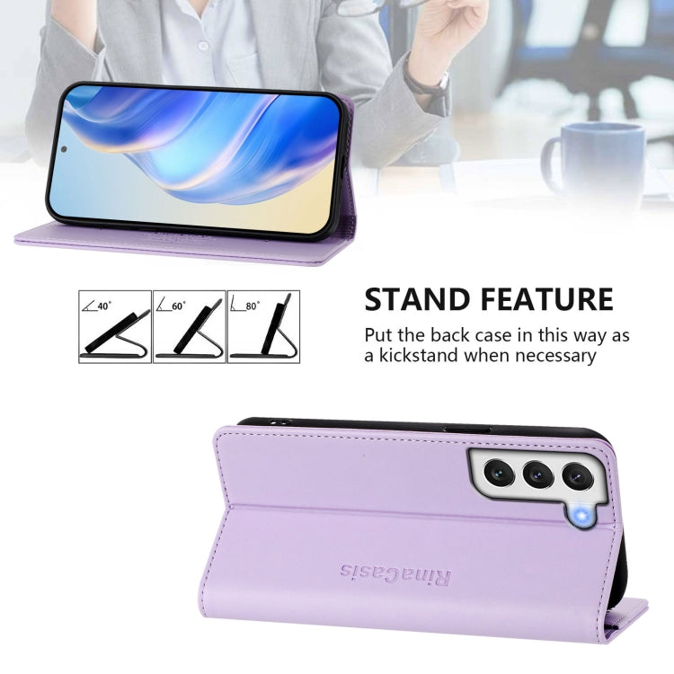 For Galaxy S21 FE 5G RC01 Dual-Folded Magnetic Suction RFID Leather Phone Case