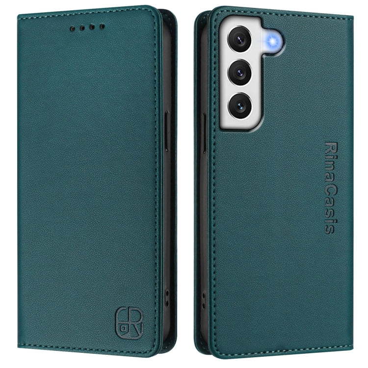 For Galaxy S21 FE 5G RC01 Dual-Folded Magnetic Suction RFID Leather Phone Case
