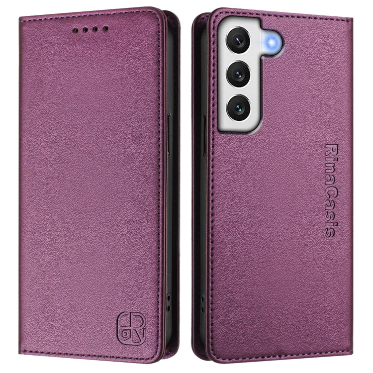 For Galaxy S21 FE 5G RC01 Dual-Folded Magnetic Suction RFID Leather Phone Case