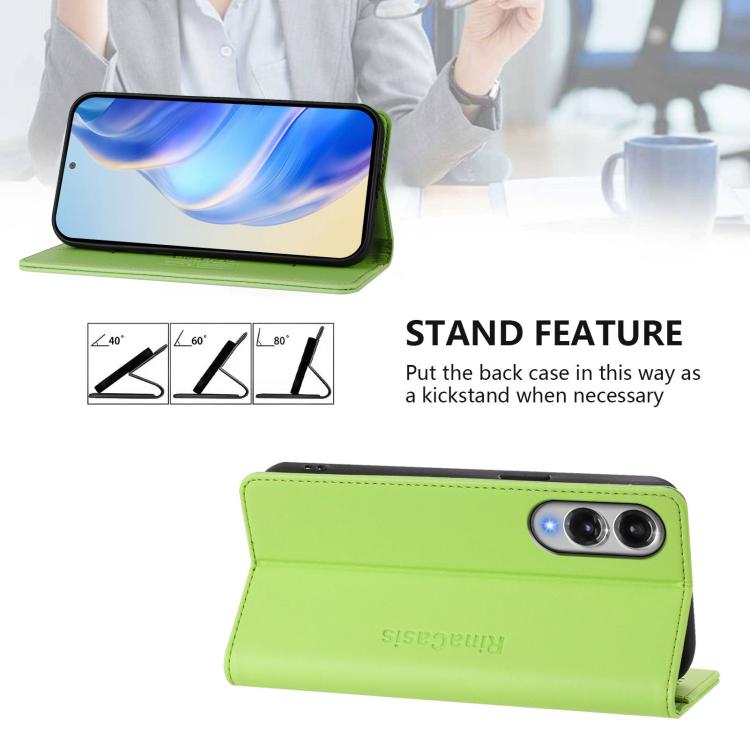 For Galaxy S25 Edge 5G RC01 Dual-Folded Magnetic Suction RFID Leather Phone Case
