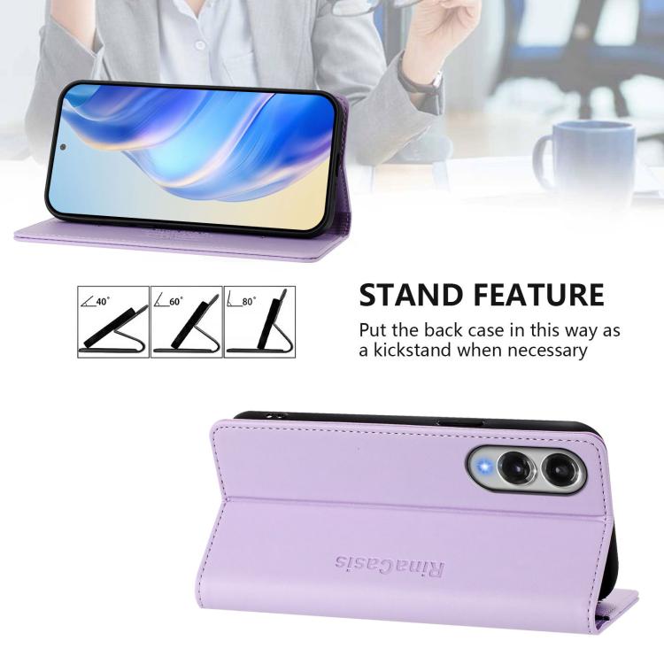 For Galaxy S25 Edge 5G RC01 Dual-Folded Magnetic Suction RFID Leather Phone Case