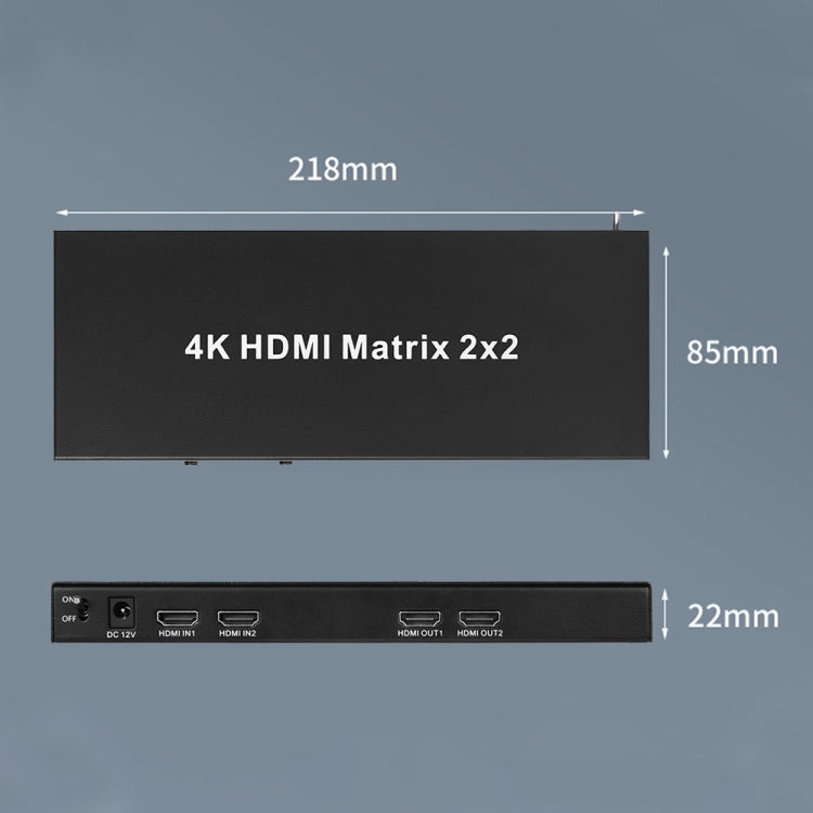 Measy MT4322 4K 30Hz 2 In 2 Out HDMI Matrix Switch Support Seamless Switching, AU Plug - Black