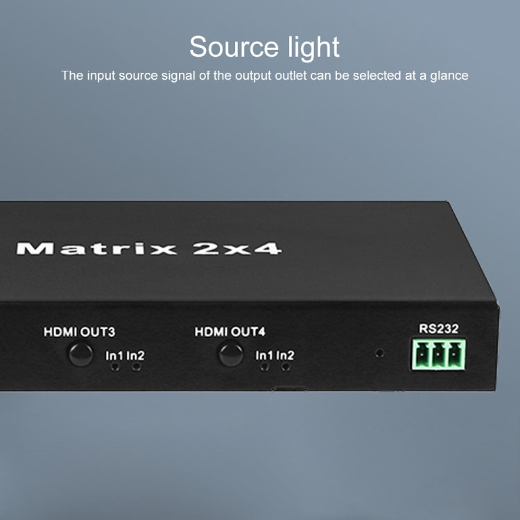 Measy MT4324 4K 30Hz 2 In 4 Out HDMI Matrix Switch Support Seamless Switching, EU Plug - Black