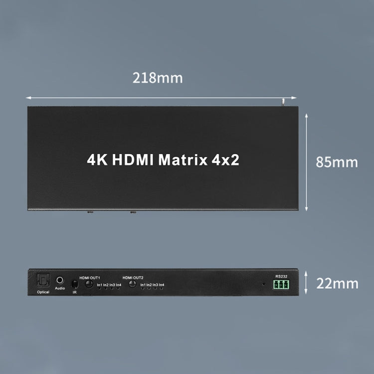 Measy MT4342 4K 30Hz 4 In 2 Out HDMI Matrix Switch Support Seamless Switching, US Plug - Black