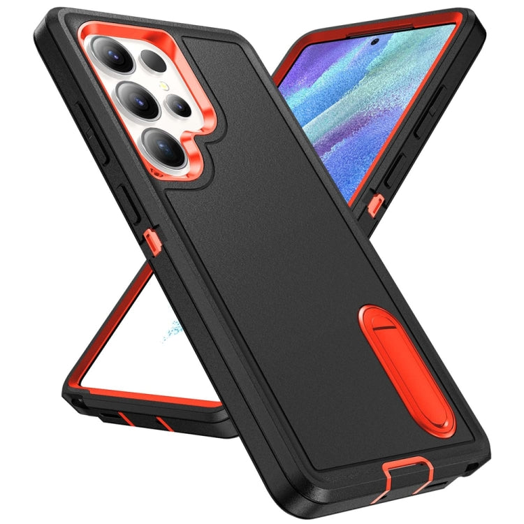 For Samsung Galaxy S25 Ultra 5G Rugged PC Hybrid Silicone Phone Case with Holder