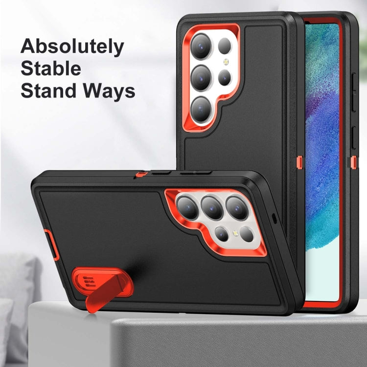 For Samsung Galaxy S25 Ultra 5G Rugged PC Hybrid Silicone Phone Case with Holder