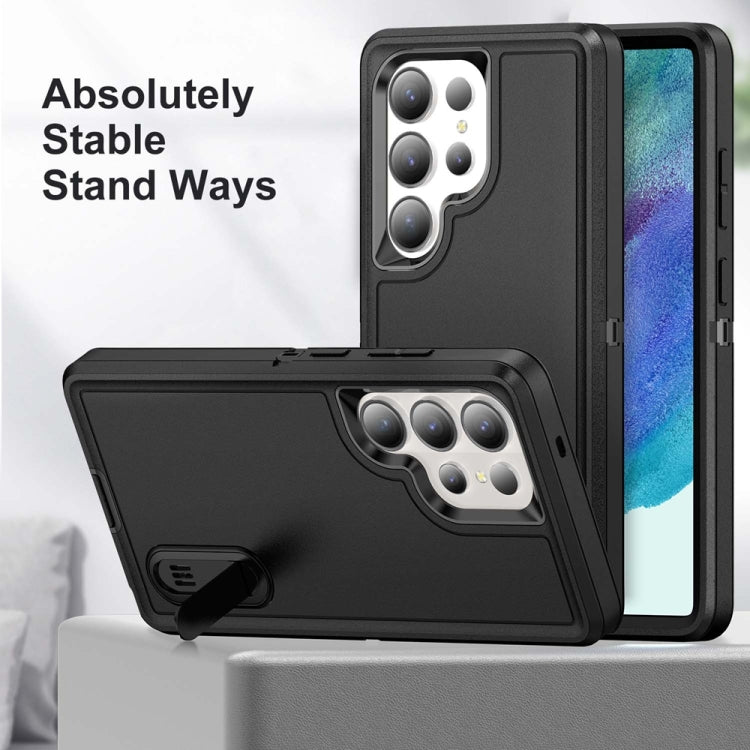 For Samsung Galaxy S25 Ultra 5G Rugged PC Hybrid Silicone Phone Case with Holder