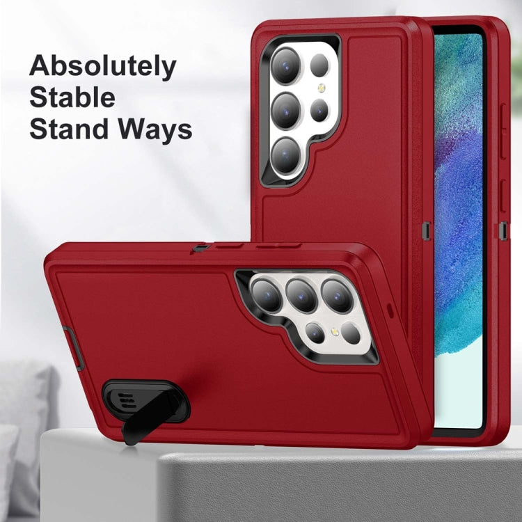 For Samsung Galaxy S25 Ultra 5G Rugged PC Hybrid Silicone Phone Case with Holder