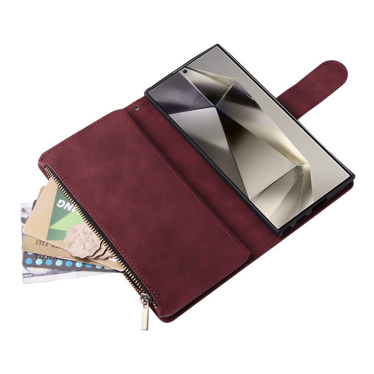 For Galaxy S25 Ultra 5G Multifunctional Frosted Zipper Wallet Leather Phone Case