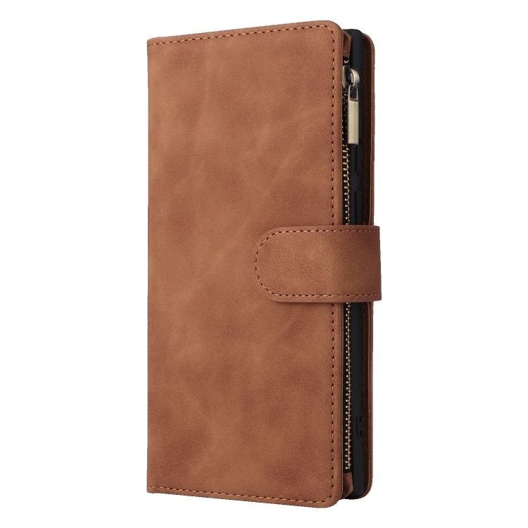 For Galaxy S25 Ultra 5G Multifunctional Frosted Zipper Wallet Leather Phone Case