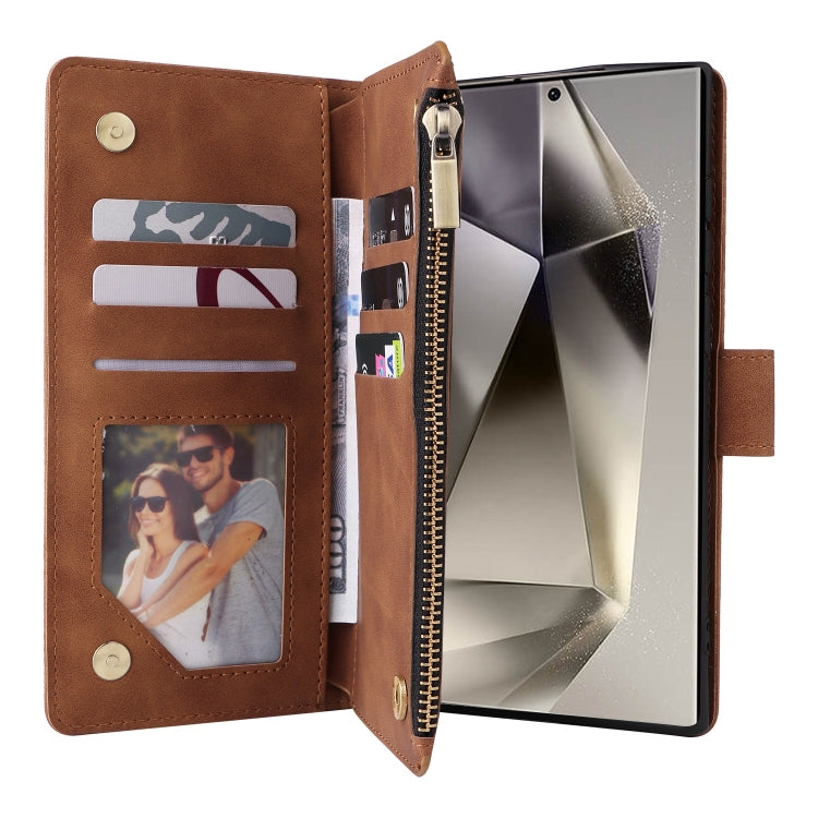 For Galaxy S25 Ultra 5G Multifunctional Frosted Zipper Wallet Leather Phone Case