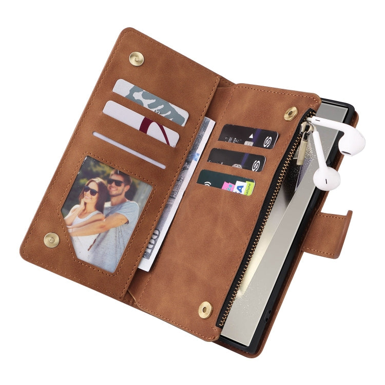 For Galaxy S25 Ultra 5G Multifunctional Frosted Zipper Wallet Leather Phone Case