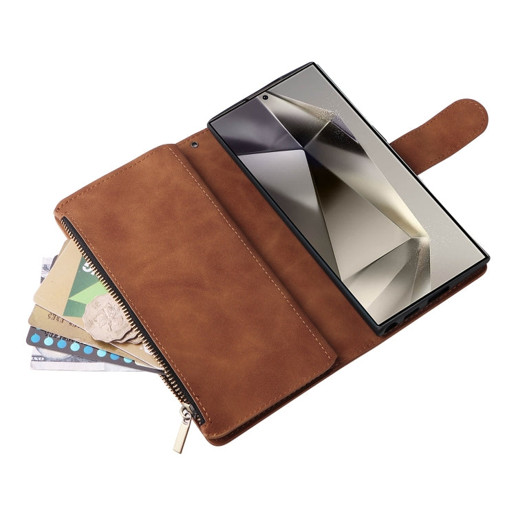 For Galaxy S25 Ultra 5G Multifunctional Frosted Zipper Wallet Leather Phone Case