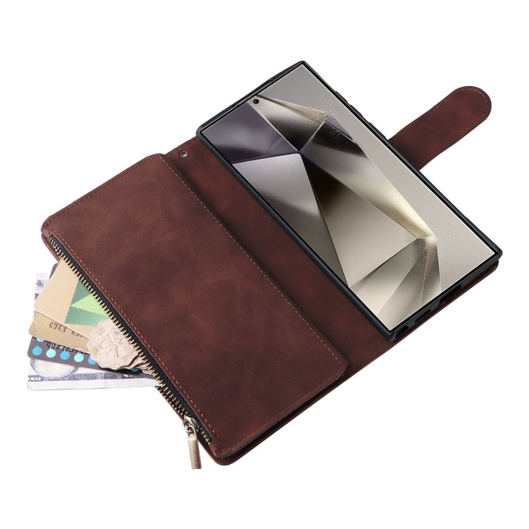 For Galaxy S25 Ultra 5G Multifunctional Frosted Zipper Wallet Leather Phone Case