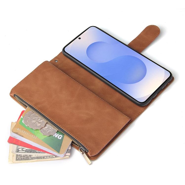 For Galaxy S25 Edge 5G Multifunctional Frosted Zipper Wallet Leather Phone Case