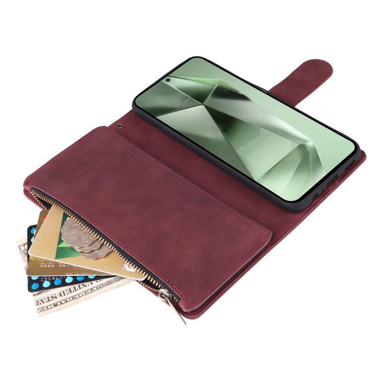 For Galaxy S24 FE 5G Multifunctional Frosted Zipper Wallet Leather Phone Case