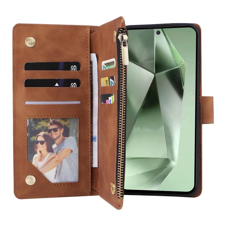 For Galaxy S24 FE 5G Multifunctional Frosted Zipper Wallet Leather Phone Case