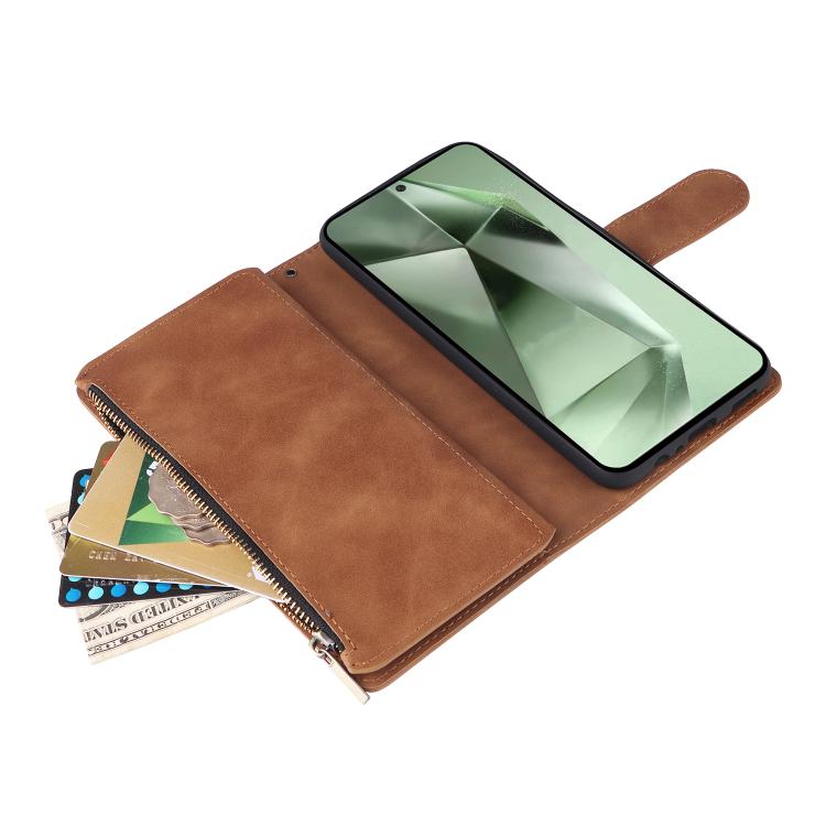 For Galaxy S24 FE 5G Multifunctional Frosted Zipper Wallet Leather Phone Case