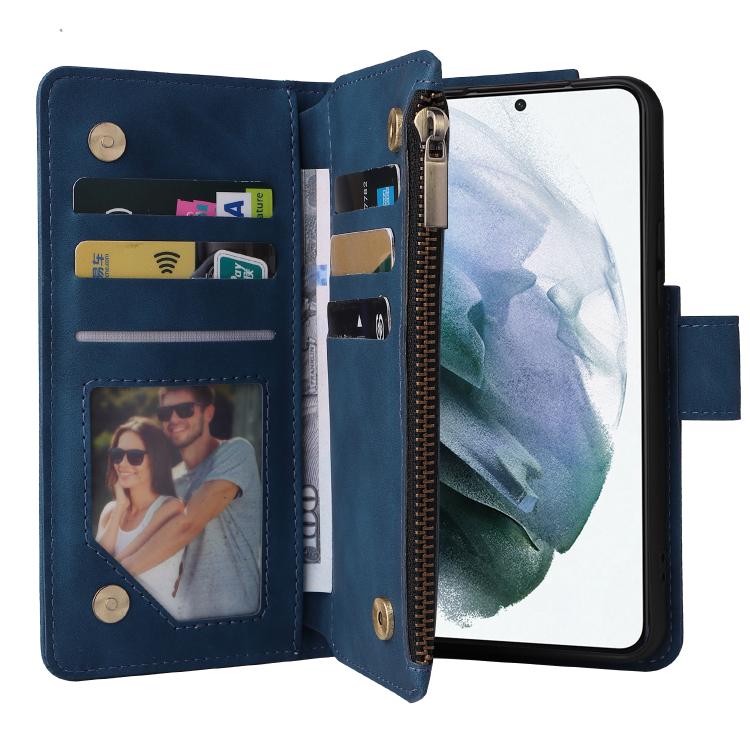 For Galaxy S22+ 5G Multifunctional Frosted Zipper Wallet Leather Phone Case