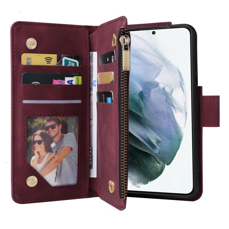 For Galaxy S22+ 5G Multifunctional Frosted Zipper Wallet Leather Phone Case