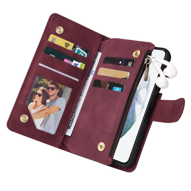 For Galaxy S22+ 5G Multifunctional Frosted Zipper Wallet Leather Phone Case